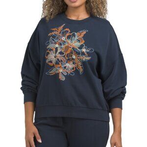 DRIFTWOOD JEANS Floral Embroidered Teddy Sweatshirt